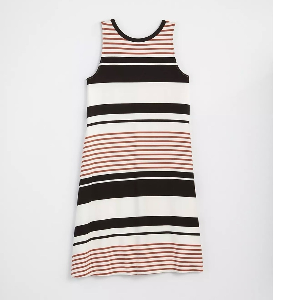 Ann Taylor LOFT Black and Brown Striped Sleeveless Swing Dress Women's Size Sm